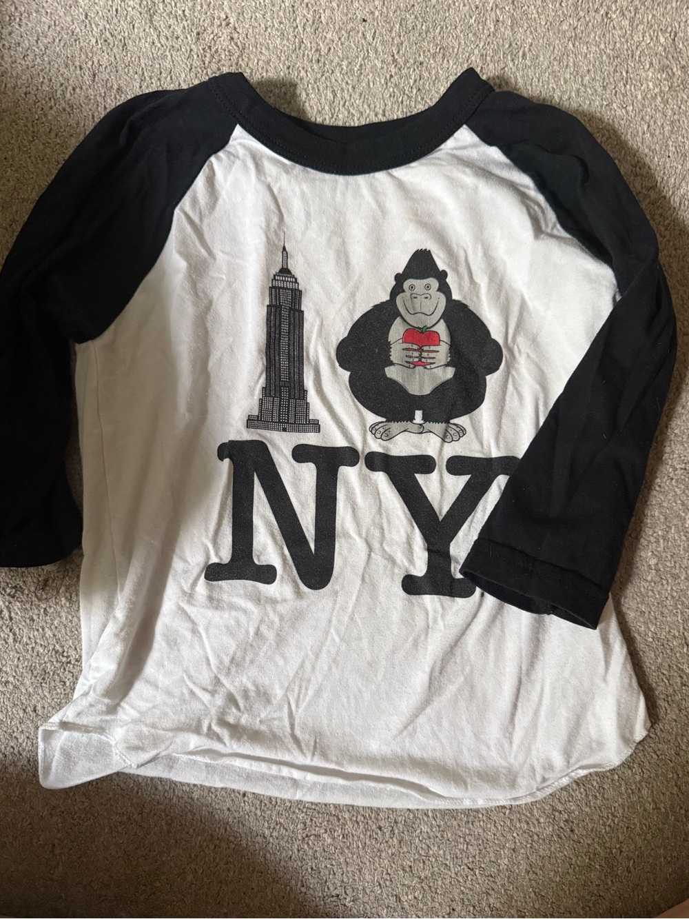 Kids Black & White NY Raglan Long Sleeve Tee